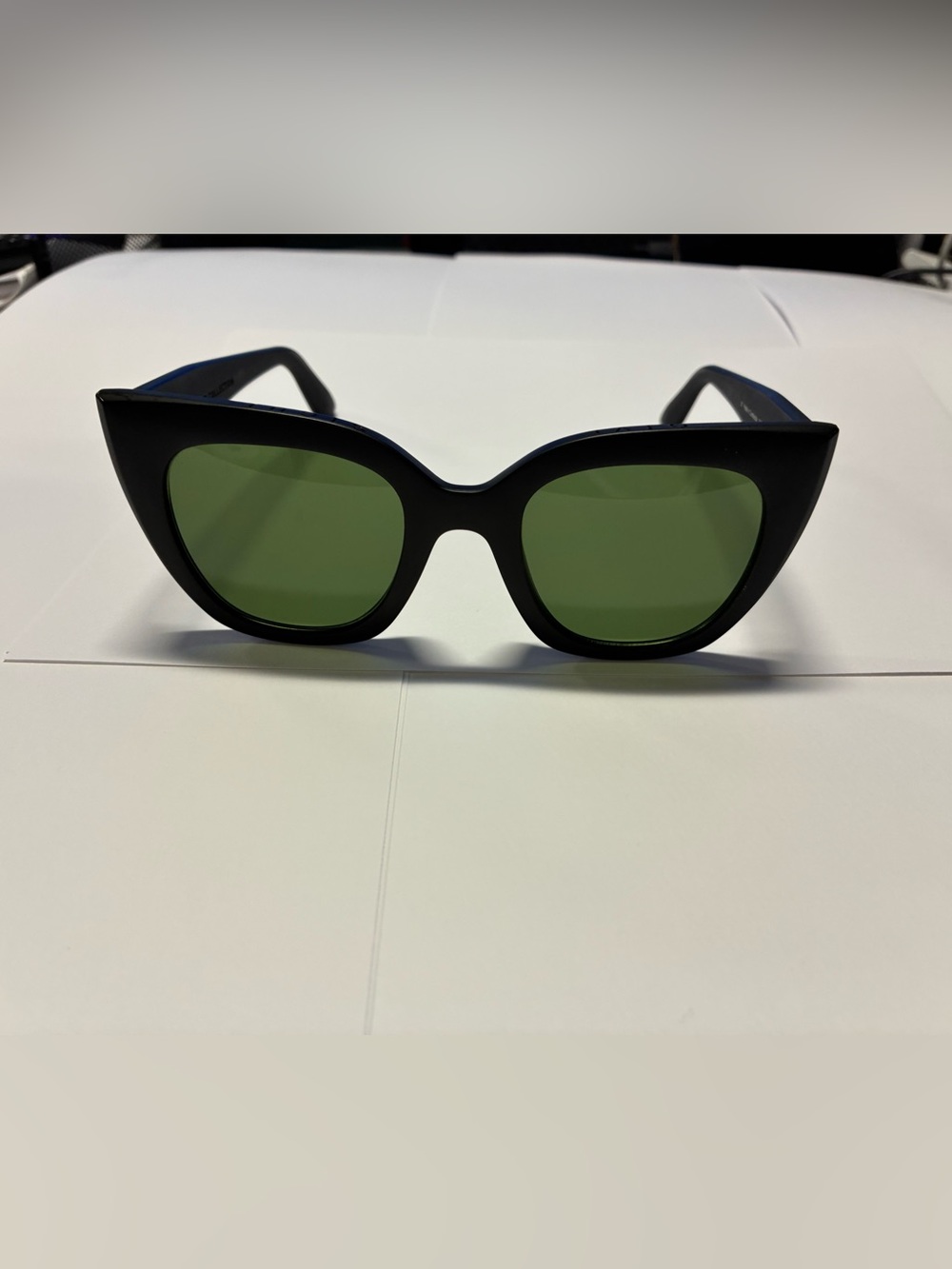Toms Black Cat-Eye Sunglasses with Green Lenses